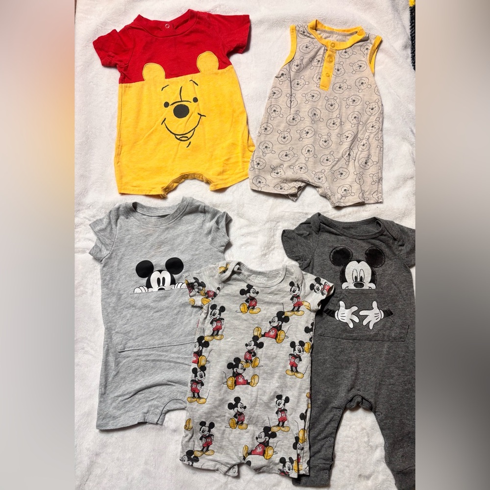 Disney Baby Romper Bundle – Yellow, Red, Gray
